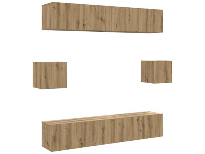 GKHPYURE TV-Möbel-Set 6 Stück Eiche handwerklich Spanplatte Wandmontiert, 4 Stück 80 x 30 x 30 cm, 2 Stück 30,5 x 30 x 30 cm, großer Stauraum