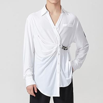 Latein-Tanz oben Metallkette Herren Leistung Freizeitskleidung Langarm Kristall-Baumwolle