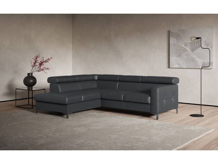 Ecksofa, Microfaser Primabelle, Grau, 239×207 cm, Mit Bettfunktion & Kopfteilverstellung, Cotta