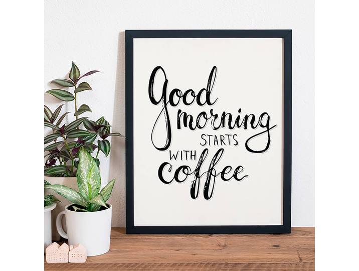 Bild Good morning starts with coffee Rahmen: Massivholz Buche, lackiert Abdeckung: Plexiglas Multicolor 42 x 52cm