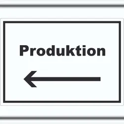 HB-Druck Produktion Aufkleber mit Text und Richtungspfeil links Herstellung waagerecht A3 (297x420mm)