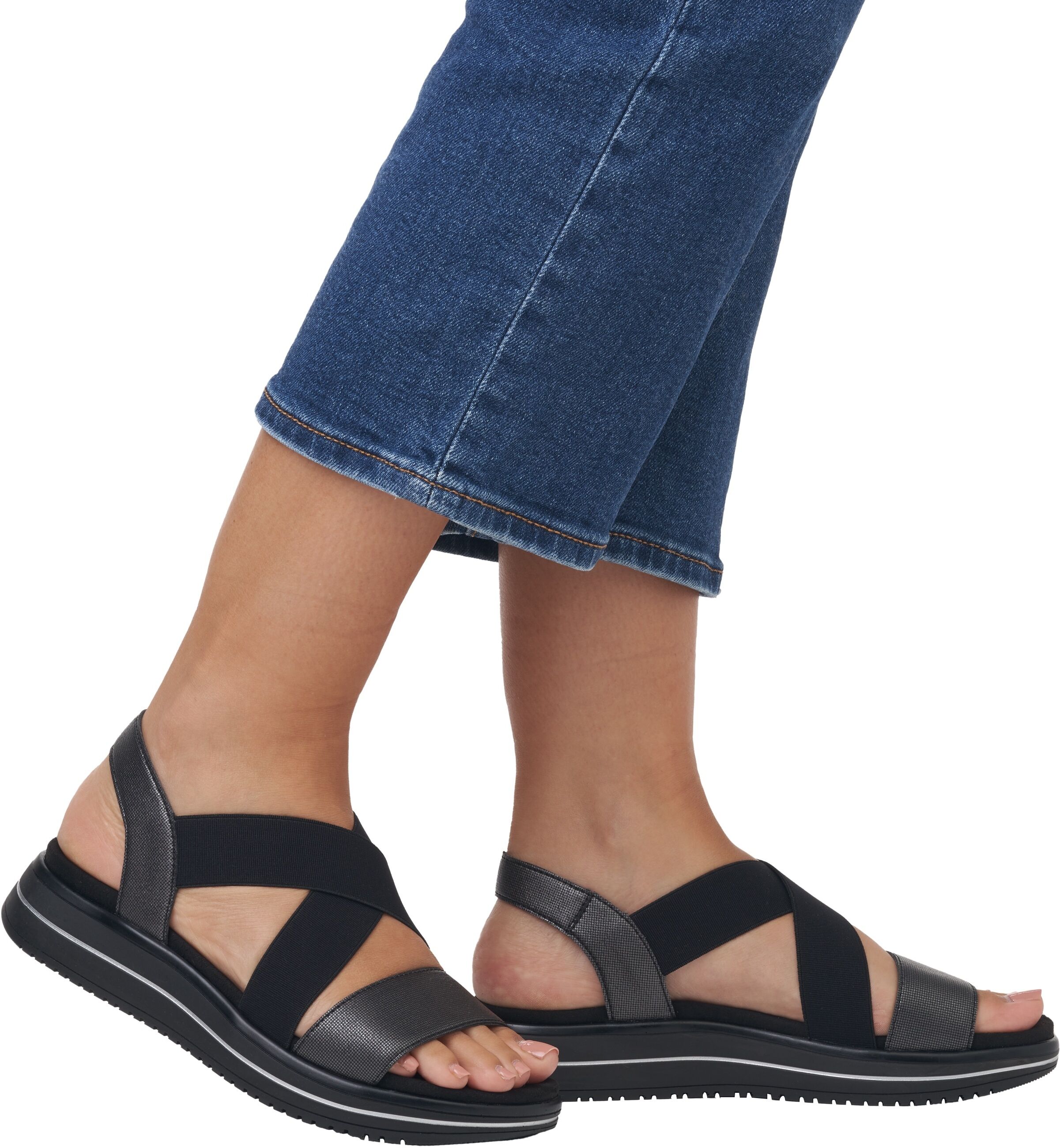 Riemchensandale REMONTE, Damen, Gr. 39, Synthetik, schwarz, Leder, Schuhe Riemchensandale, Sommerschuh, Sandalette, Keilabsatz, mit praktischem Gummizug schwarz 39, Synthetik