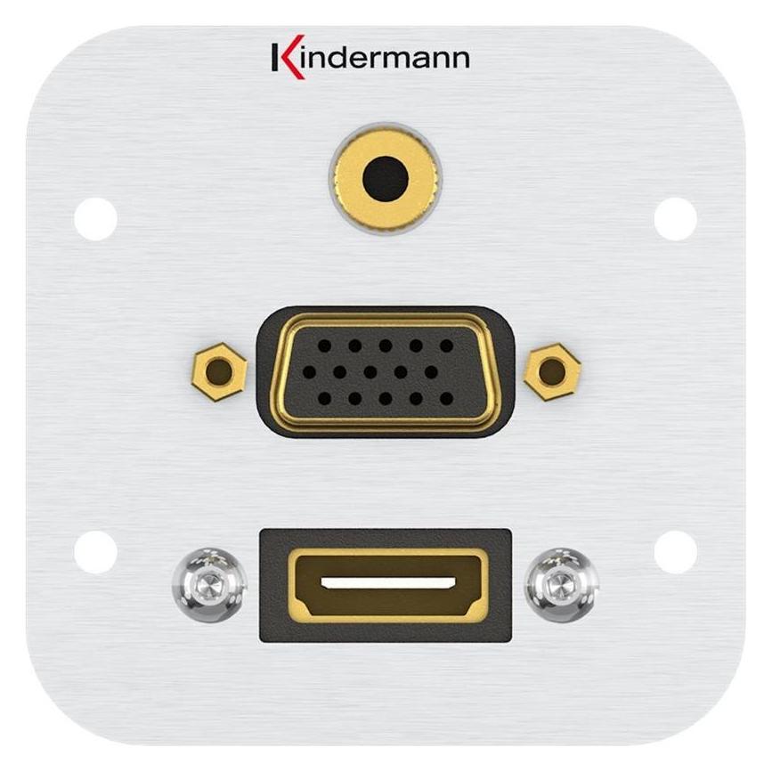 Kindermann 7441000586. Buchsen-Typ: HDMI + VGA + 3.5mm, Module Menge (max): 1 Modul(e). Produktfarbe: Aluminium (0.06 m) (7441000586)