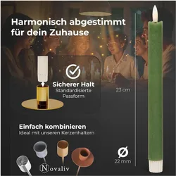 Novaliv, LED Kerzen, Stabkerzen LED mit Timer Grün 12 Stück indoor - 6 Stunden - ECHTWACHS 23cm Höhe für Kerzen 2,2cm (12x)