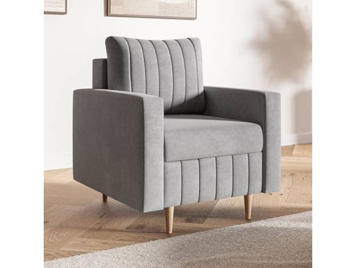 MOTIVENA Leo Sofa Sessel Wohnzimmer Modern, Ohrensessel, Loungesessel Wohnzimmer, Clubsessel, Couch Sessel, Polstersessel, Sofa Chair, Einzelsofa, Taschenfederkern (H3), Samt Grau