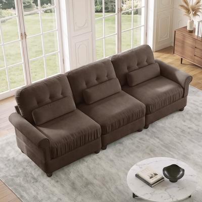 "GDFStudio - Chenille 98"" 3-Seater Modular Couch with Ruffled Skirt, Rolled Arms & Lumbar Pillows"