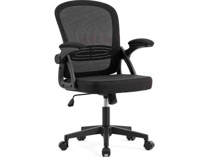 Oxeza Drehstuhl Tiefschwarz mit Verstellbare Rückenlehne (90–110°) und klappbare Armlehnen (90°), Schwarz, Mode, 56x102.5x60.5 cm, Büromöbel, Bürostühle, Drehstühle