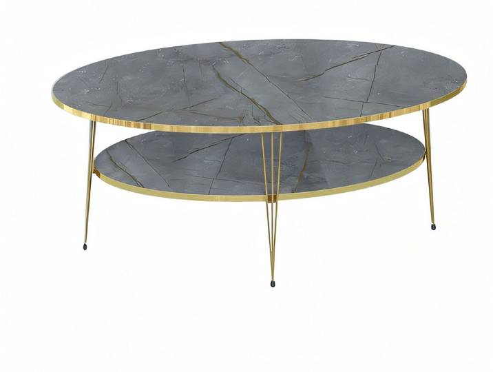 Xlmoebel Couchtisch Grauer Holz-Couchtisch mit Edelstahlrahmen von XLMOEBEL (Packung, Couchtisch), Made in Europa