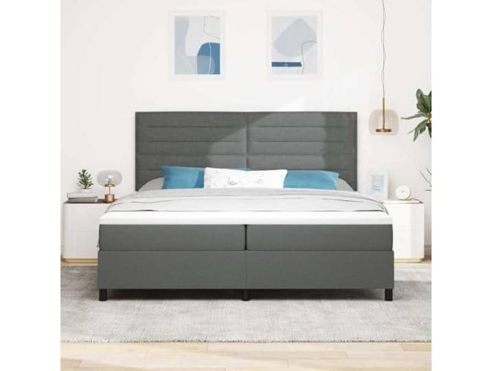 KTHLBRH Boxspringbett mit Matratze dunkelgrau 200 x 200 cm Atmungsaktives Gewebe, Struktur aus Holz und Kiefer, mittelfeste Matratze