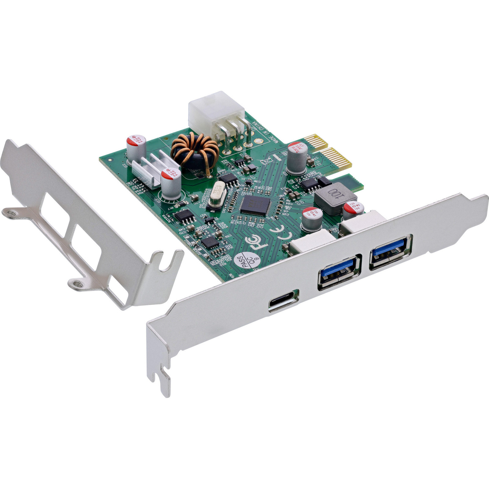 InLine interfacekaart met 2x USB-A en 1x USB-C 3.2 Gen.1, PCIe en PD3.0, met 6-polige aansluiting