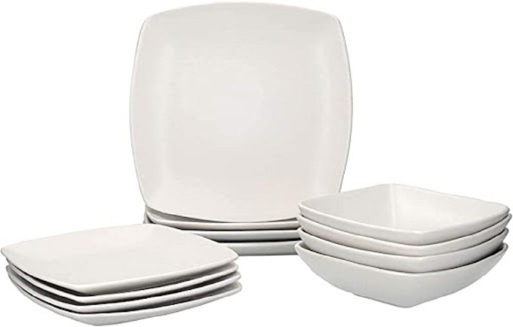Creative Labs Tops Raven Dinner Set, Square, Ceramic, Service for 4 White 12