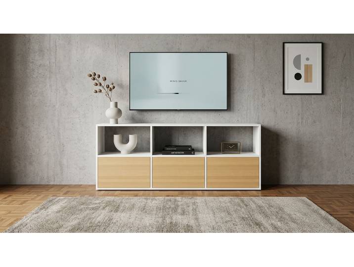 TV Sideboard mit Holztüren MDF Beschichtet MDF Weiß matt