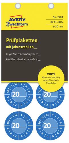 Avery-Zweckform 7903 Prüfplakette 20XX Blau (Ø) 30mm 30mm 80St.
