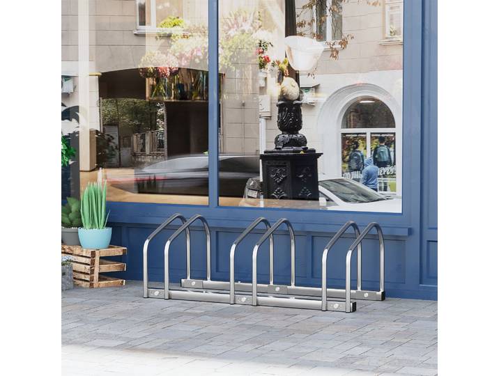 HOMCOM Râtelier pour 3 Vélos Fixation au Sol 71 X 33 X 27cm Acier Galvanisé Argent