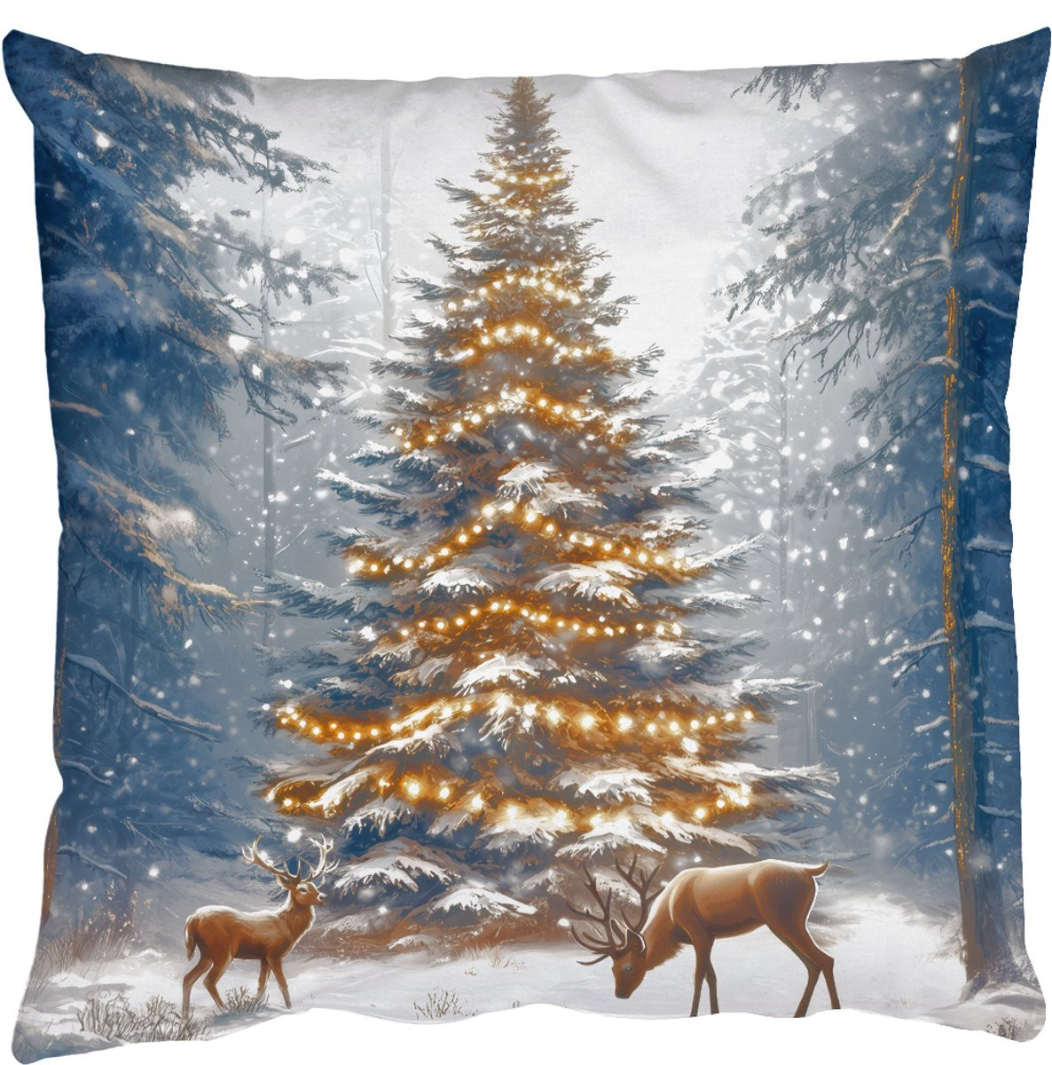 PillowMonkey Sierkussen Kerstlicht Woud Hert Donker 60x60 cm