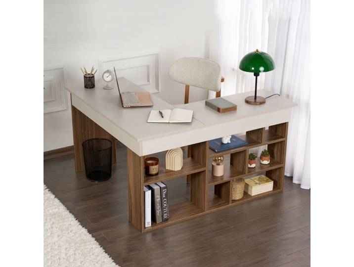 Table Altin Dmora en bois mélaminé blanc crème 130x120x72h cm