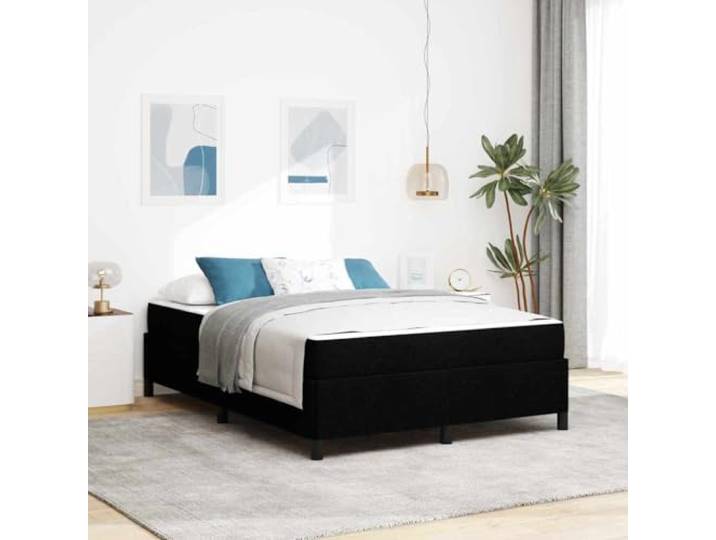 RJPLMFV Stoffbett, Schwarz, 140 x 200 cm, mit Matratze Holzrahmen, Taschenfedern, Komfortschaum, Lamellen im Lieferumfang enthalten