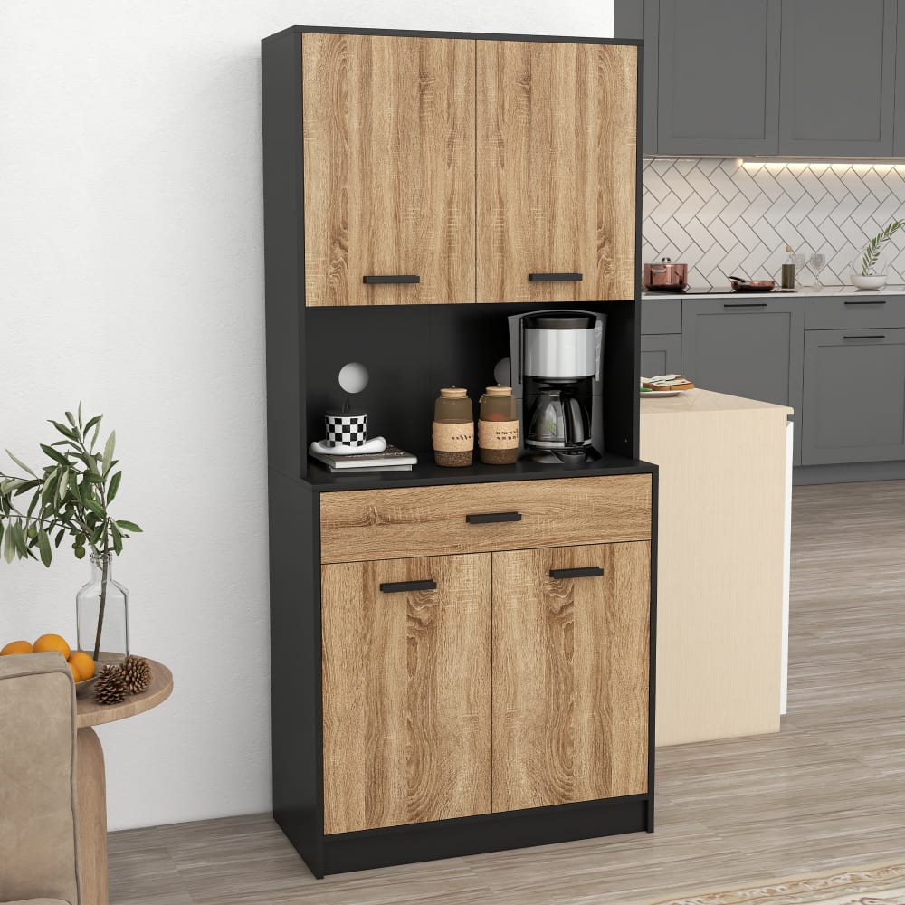 Homcom Buffet haut style industriel multi-rangement - noir aspect chêne clair Beige 80x180x40cm
