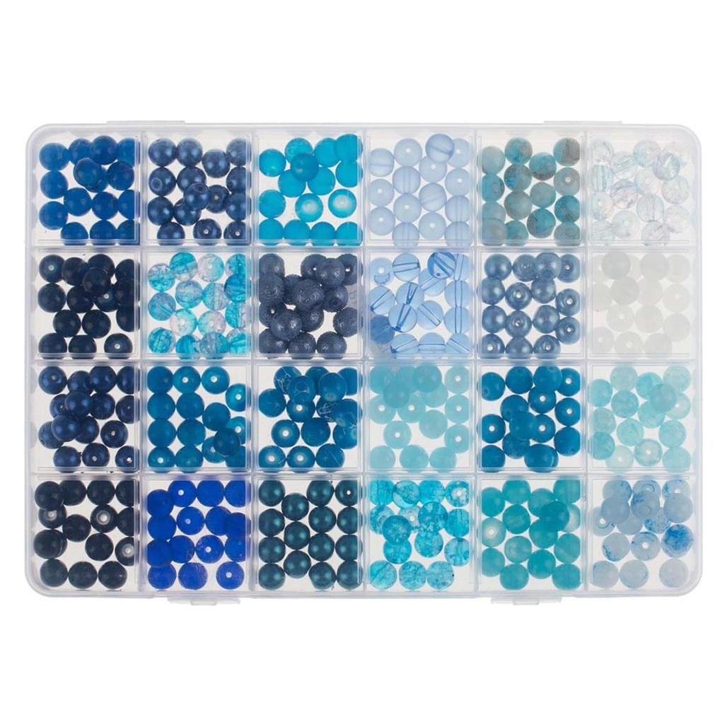 Magni GLOREX 6 1630 342 - Glasperlen Schmuckset, in Aufbewahrungsbox, blau sortiert, ideal geeignet für di (61630342)
