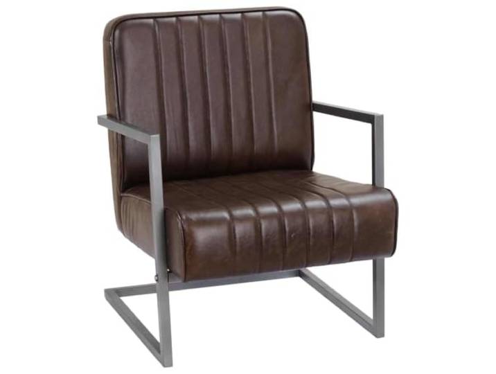 HEFZGDB Freischwinger Sessel Distressed Braun Echtleder Retro Design Stuhl mit Polsterung und Eisenrahmen für Wohnzimmer