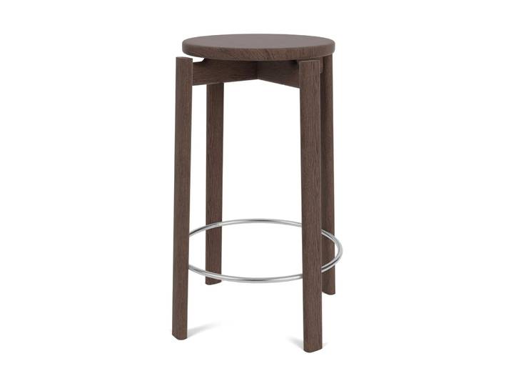 Audo Copenhagen Passage Barhocker Dunkel gebeizte Eiche-Edelstahl, 65 cm