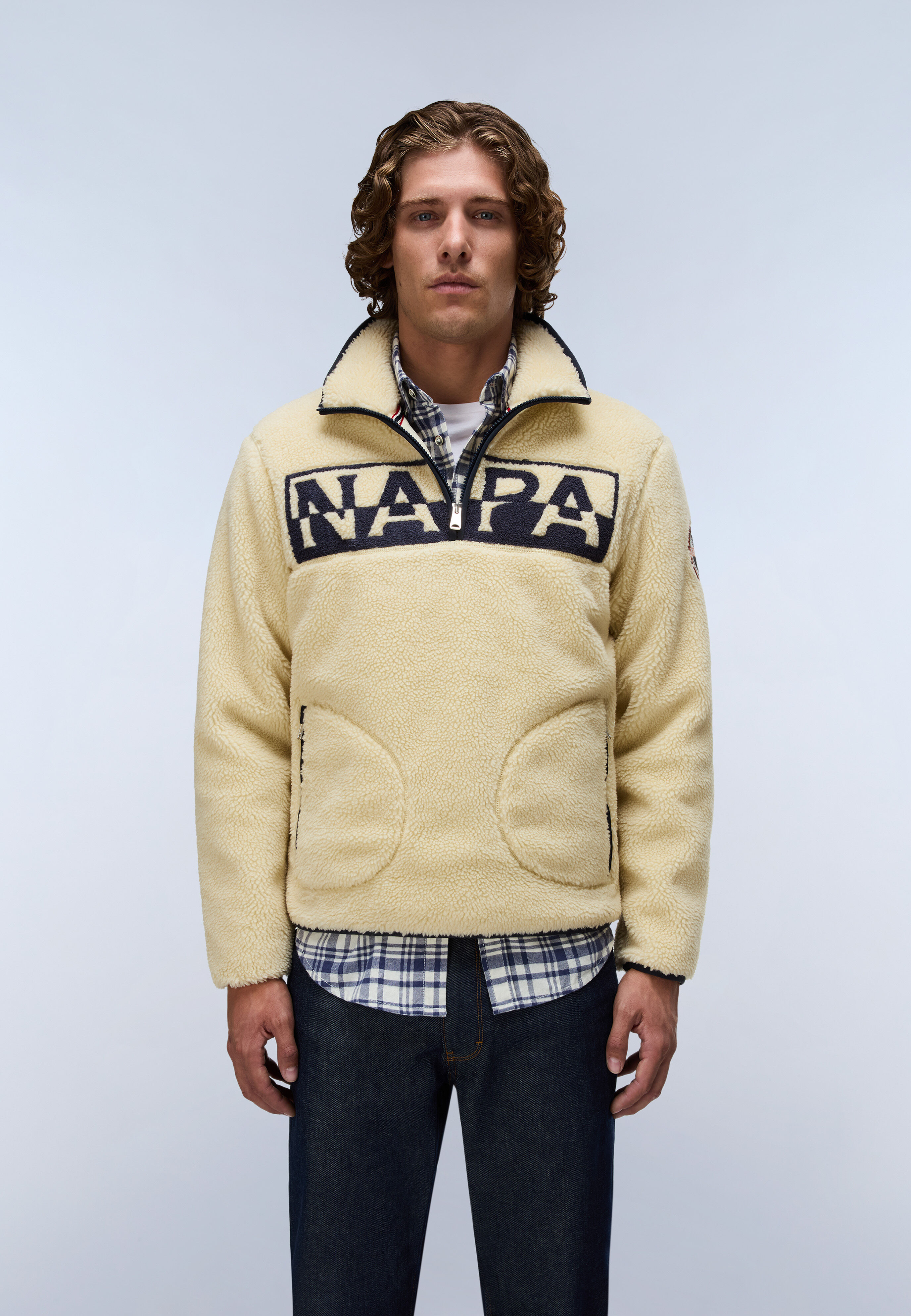 Fleeceshirt NAPAPIJRI "T-ARCHIVE FLEECE HZ PUTTY N5E", Herren, Gr. L, beige (putty n5e), Obermaterial: 100% Polyester, Shirts Fleeceshirt, aus Polyester, mit weichem Griff, auch in grossen Grössen putty n5e L