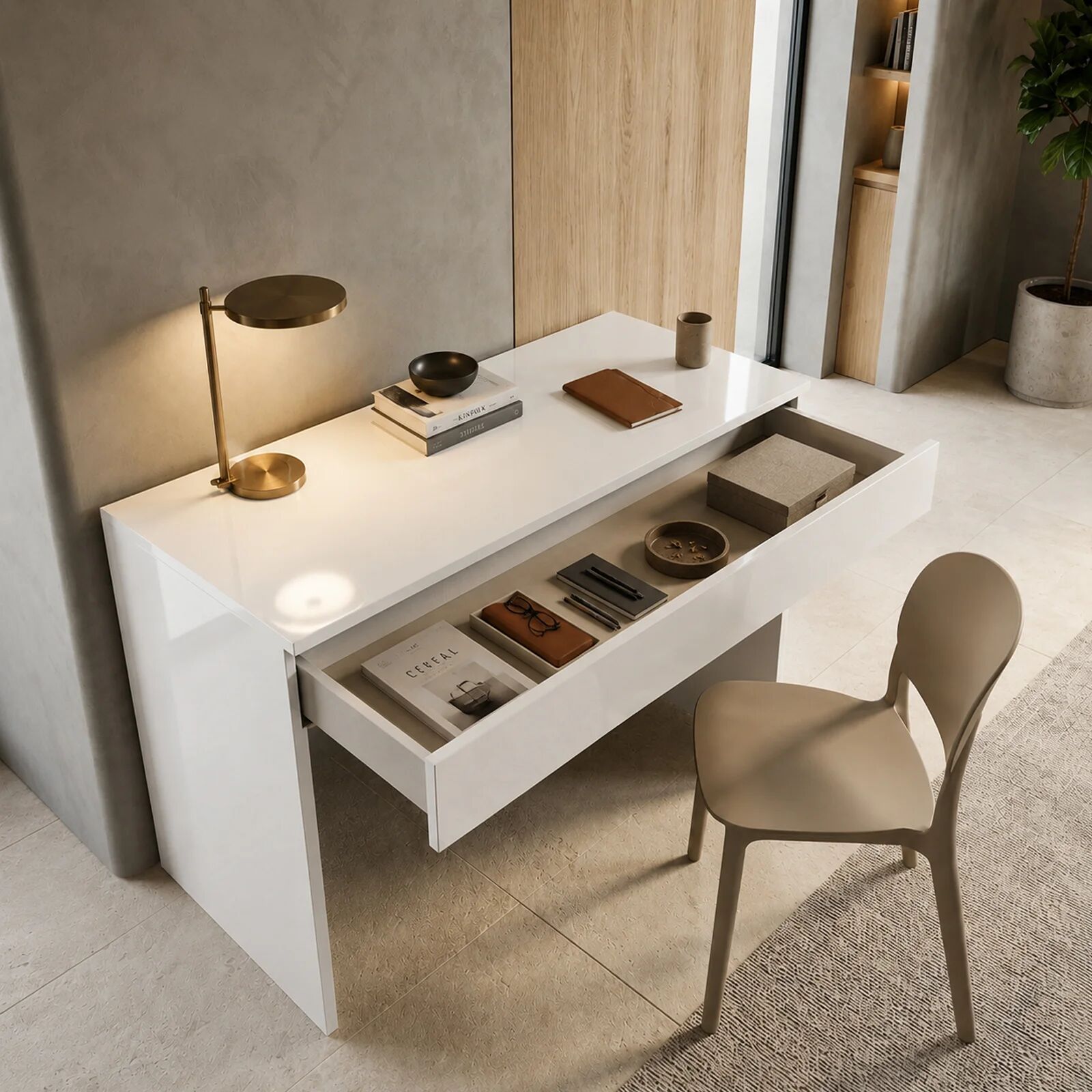 garneroarredamenti Scrivania 110x50cm 1 cassetto bianco lucido Jobby