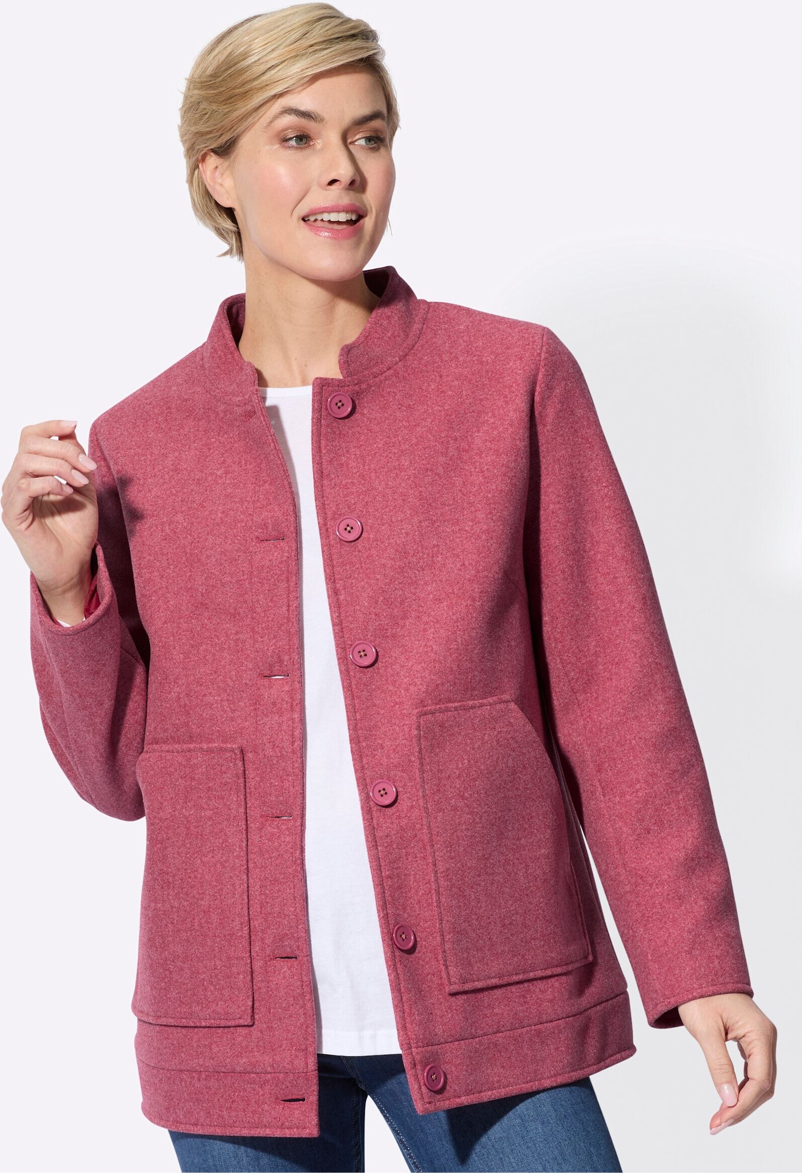 Walkjacke WITT "Jacke Jacke mit Stehkragen", Damen, Gr. 44, rot (kirsche, meliert), Basic, Jacken Walkjacke