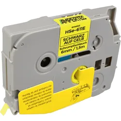 Schrumpfschlauch kompatibel zu Brother P-Touch HSe-611E schwarz auf gelb 6mm x 1,5m