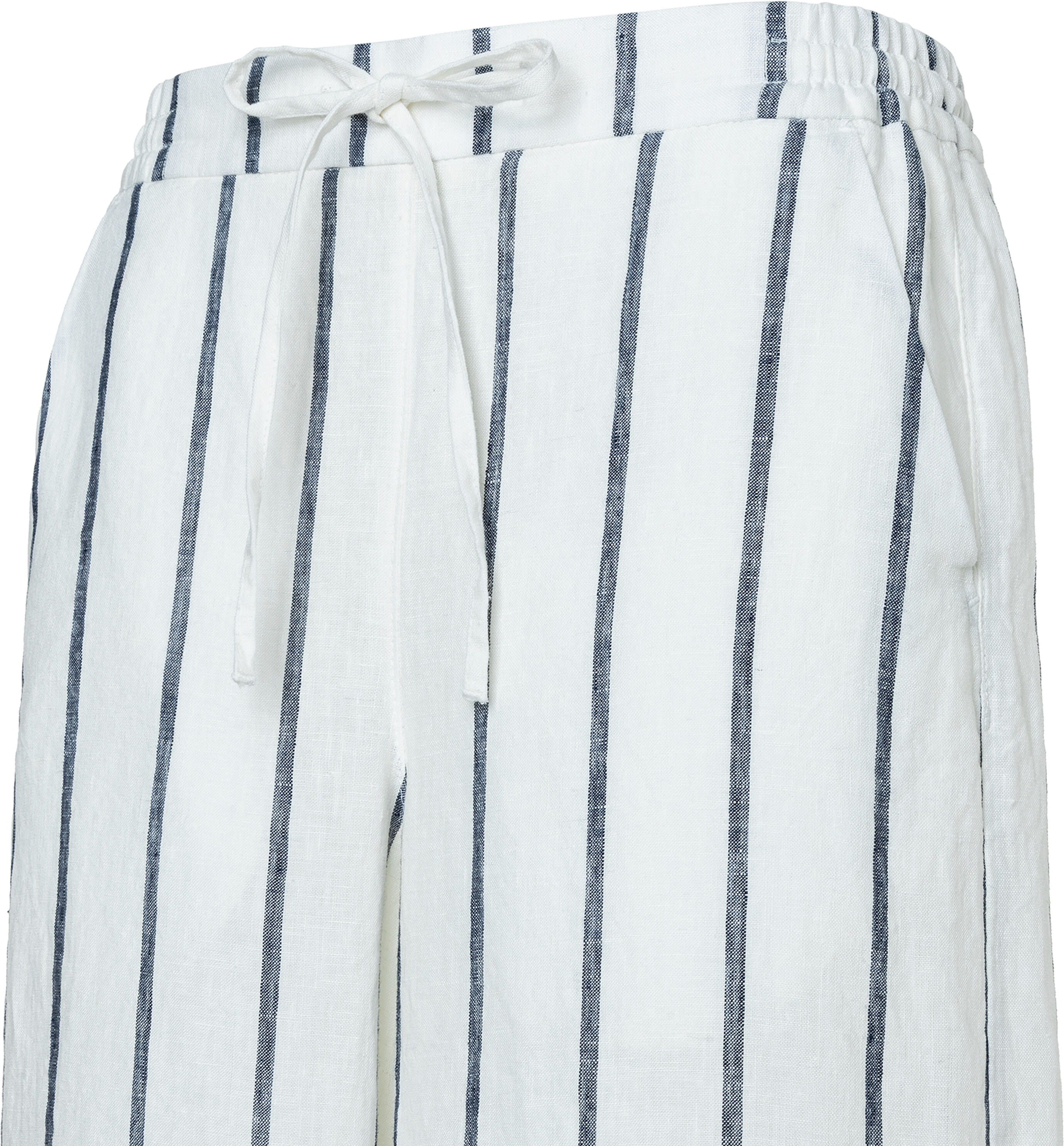 Leinenhose MAC "CALLIE cropped", Damen, Gr. 38, N-Gr, weiß (weiß, blau), Web, Obermaterial: 100% Leinen, gestreift, normal lang, Hosen Leinenhose, gestreift mit Kordelzug