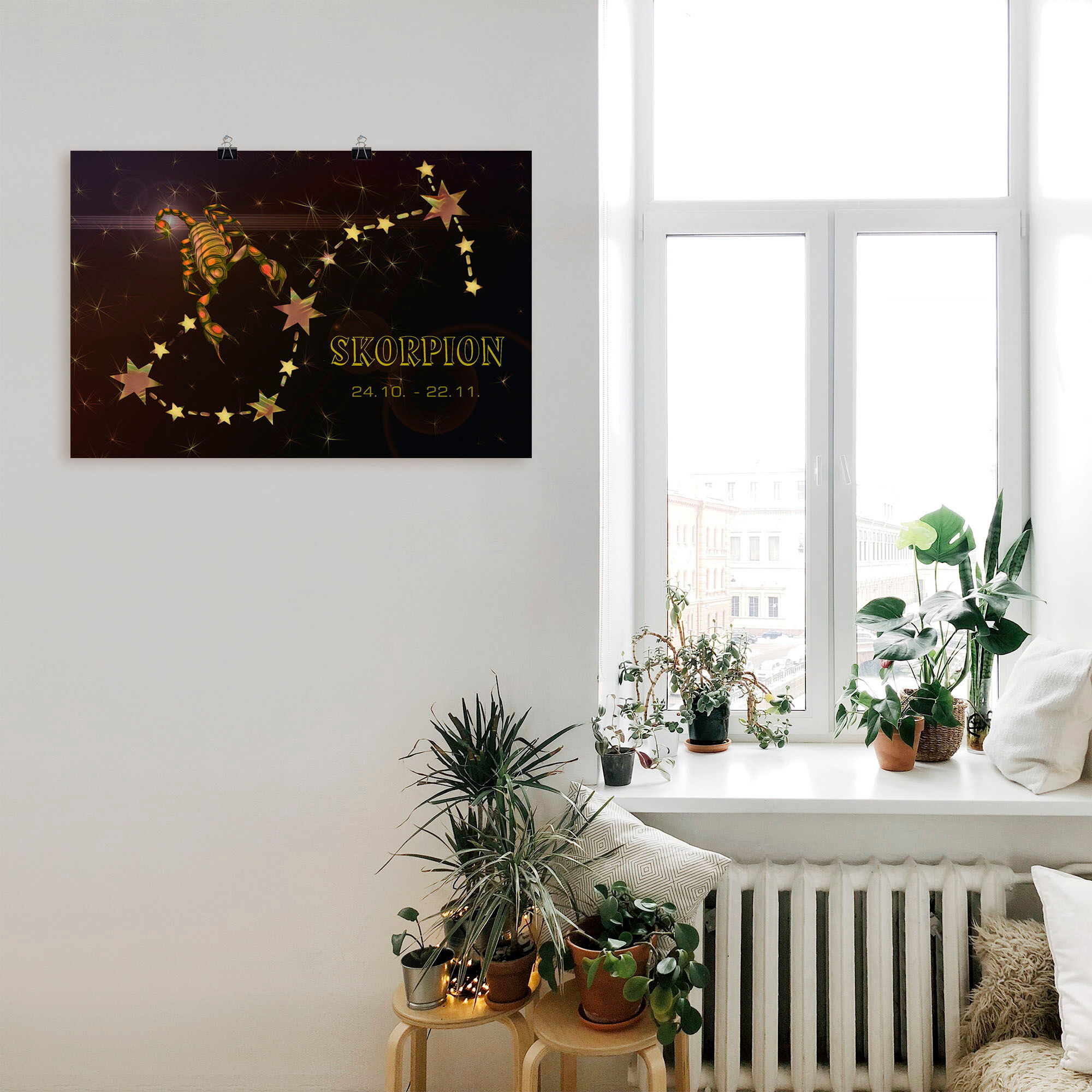 Wandbild ARTLAND "Sternzeichen - Skorpion", gold (farbe bild(er): goldfarben), B:30cm H:20cm, Bilder, Wandbild, als Leinwandbild, Poster in verschied. Grössen farbe bild(er): goldfarben B/H/T: 30cm x 20cm, Poster Bilder von Sternzeichen Querformat, 1 Stk.