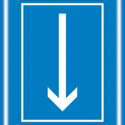 HB-Druck Richtungspfeil runter Aufkleber hochkant weiss blau Pfeil A5 (148x210mm)
