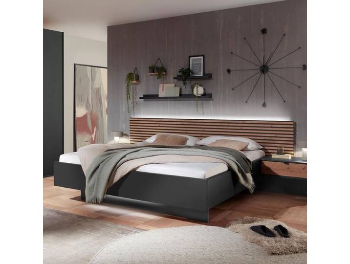 Bett Yamen Komfort 180x220 cm Dunkelgrau modern, Mit Beleuchtung höhenverstellbar