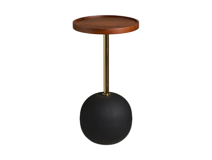 Runder Design Beistelltisch „Sirone“ Mangoholz Schwarz, Gold, Natural Nordic Living