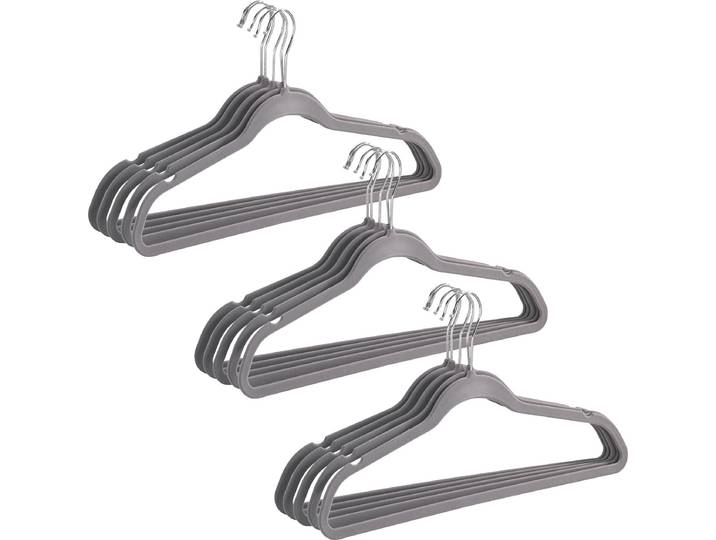 Kleiderbügel WENKO, grau, B:45cm H:23,5cm T:0,4cm, Kunststoff, Kleiderbügel, Kleiderbügel, Kunststoff, beflockt, 45 cm