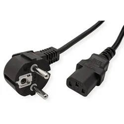 VALUE Netzkabel, CEE7/7-Stecker & IEC-Buchse gerade, schwarz, 0,6 m