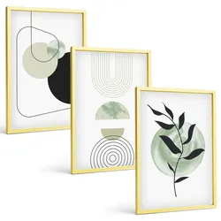 BILDER SET 3er Set - 40x60 cm Goldrahmen - Abstrakte Pflanzenformen