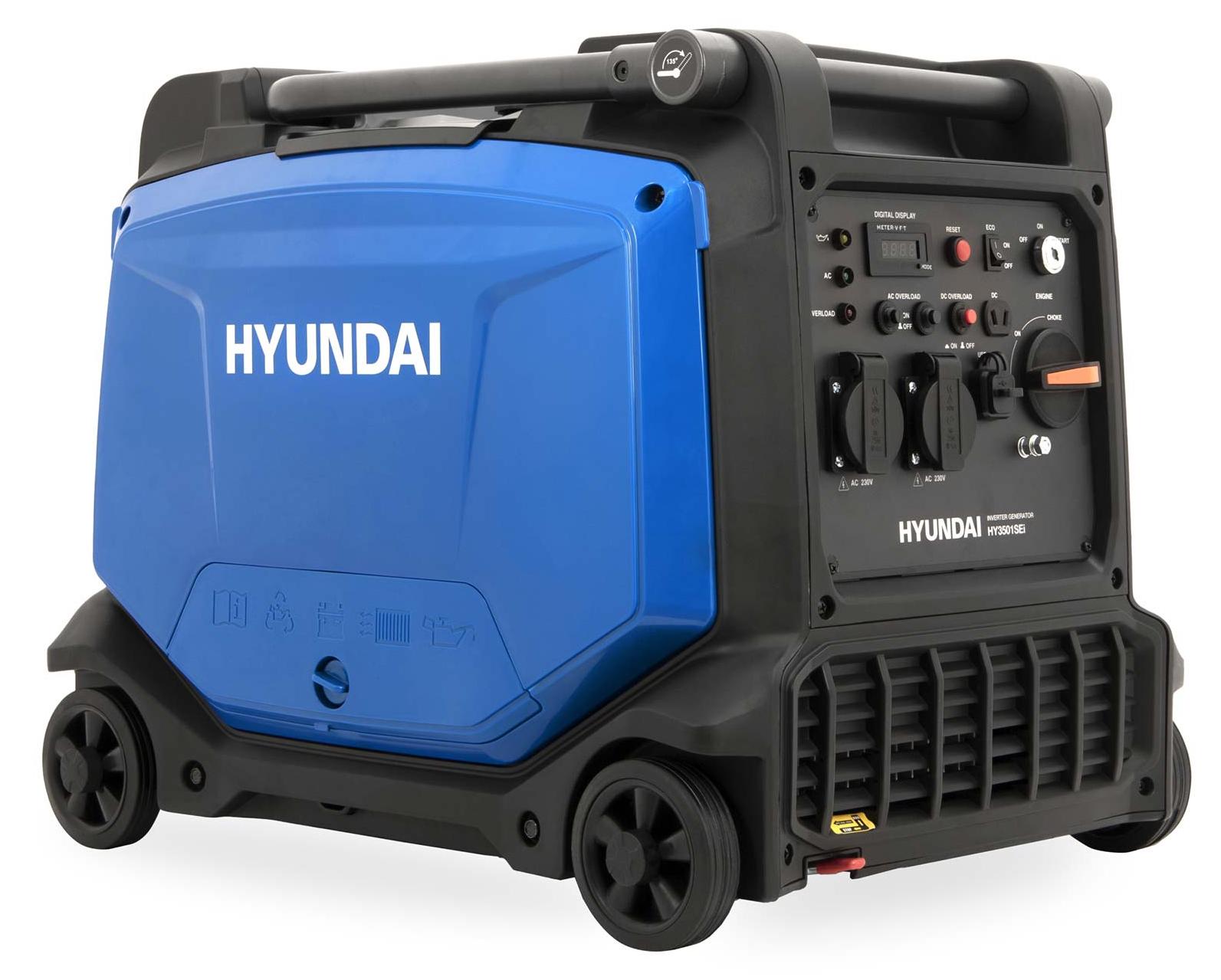 HYUNDAI Inverter Stromerzeuger HY3501SEi 3,8 kW Benzin Generator mit E-Start, 3,5 kW Dauerleistung, 2x 230V, USB, 12V, Notstromaggregat Camping