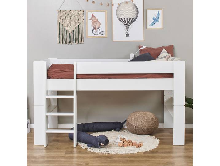 Lit mezzanine Pure - mi-hauteur 90 x 200cm Blanc Avec échelle