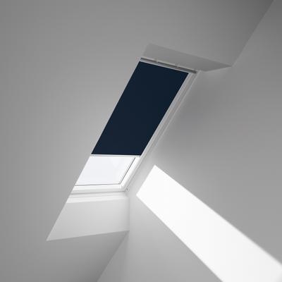 Verdunklungsrollo VELUX "DKL C06 1100SWL", blau (dunkelblau, weiß), C06, stufenlos positionierbar, Aluminium, Polyester, Rollos, Verdunklungsrollo, weiße Führungsschienen & Griffleiste