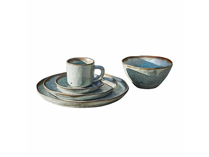 LOBERON Geschirr 30er Set Biarré, türkis/braun Bewusst unebenes Design, Ursprünglicher, mediterraner Charakter, Hochwertiges Steinzeug