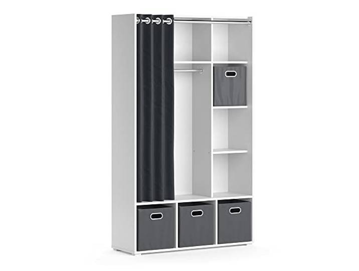Vicco Kleiderschrank Luigi, Weiß, 38 x 178.1 cm Mit Faltboxen (grau), zur flexiblen Aufbewahrung mit Rollen für leichten Standortwechsel