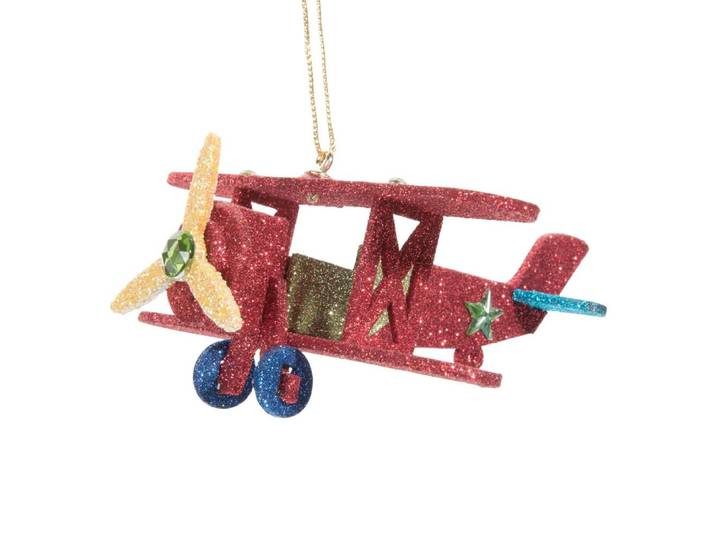 Weihnachtliche Hängedeko, rotem Flugzeug mit Pailletten