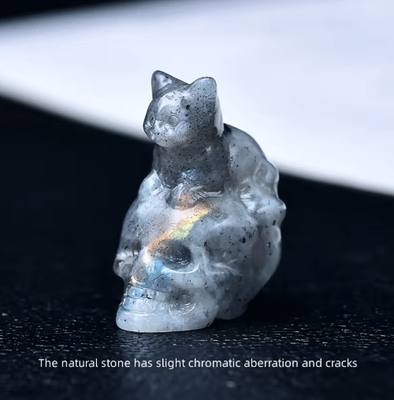 Inspire Picks CUPIDCRYSTAL Hand Carved Crystal Skull Cat Figurine labradorite