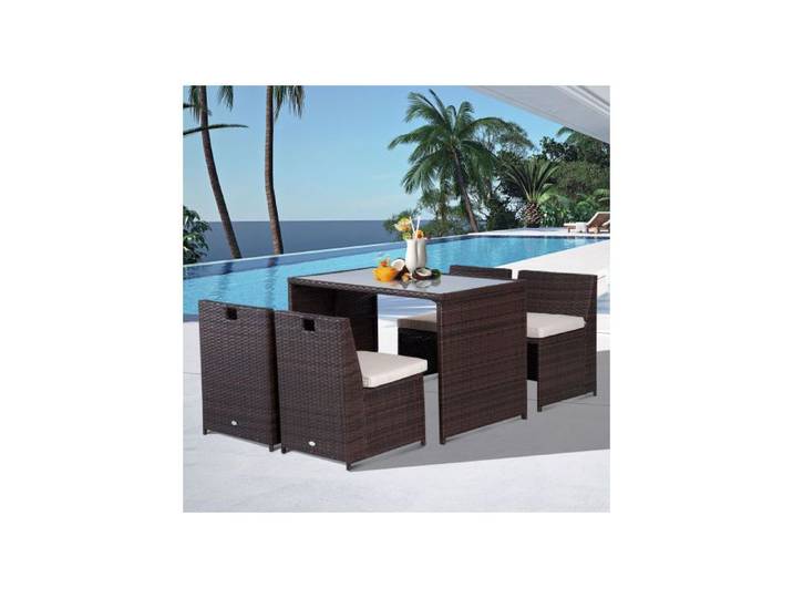 Set 5p rotin synthétique résistant aux intempéries marron/kaki jardin balcon
