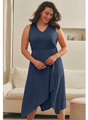 Plus Size Women's Knit Gauze Cascade Dress by Avenue in Olive Green (Size 14)