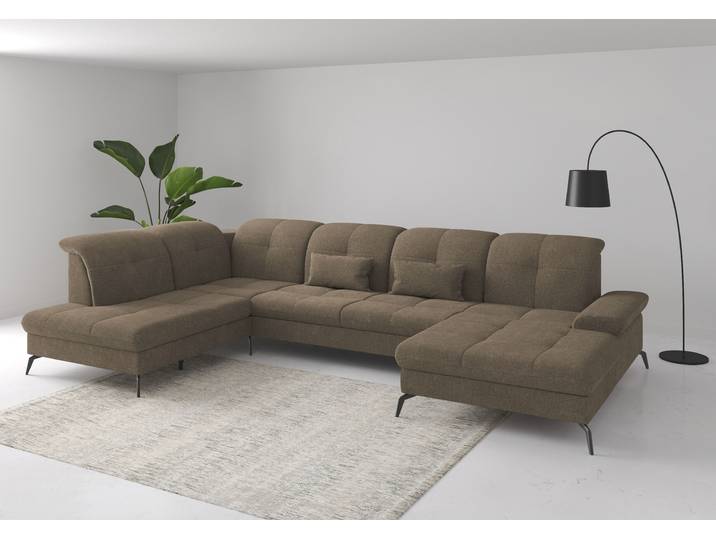 Wohnlandschaft, Polyester, Hellbraun, 357×231 cm, U-Form, Mit Sitztiefen- & Armteilverstellung, 6-Sitzer, sit&more