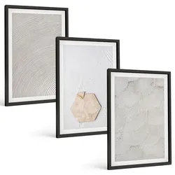 BILDER SET 3er Set - 40x60 cm Schwarzer Rahmen - Leichte Boho-Sandtexturen