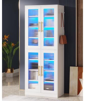 BLUEBELL 8-tier Modern Tall Bookcase Bookshelf with Doors and LED Light