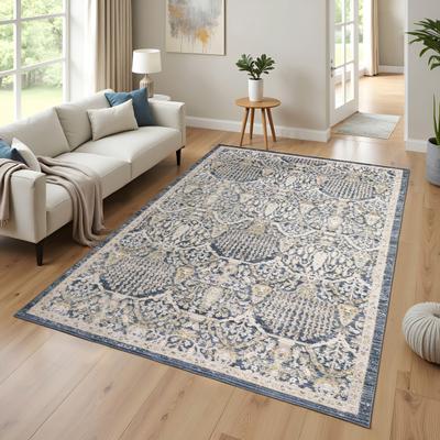ROW Cavett Textural Distressed Traditional Navy/ Gold Area Rug